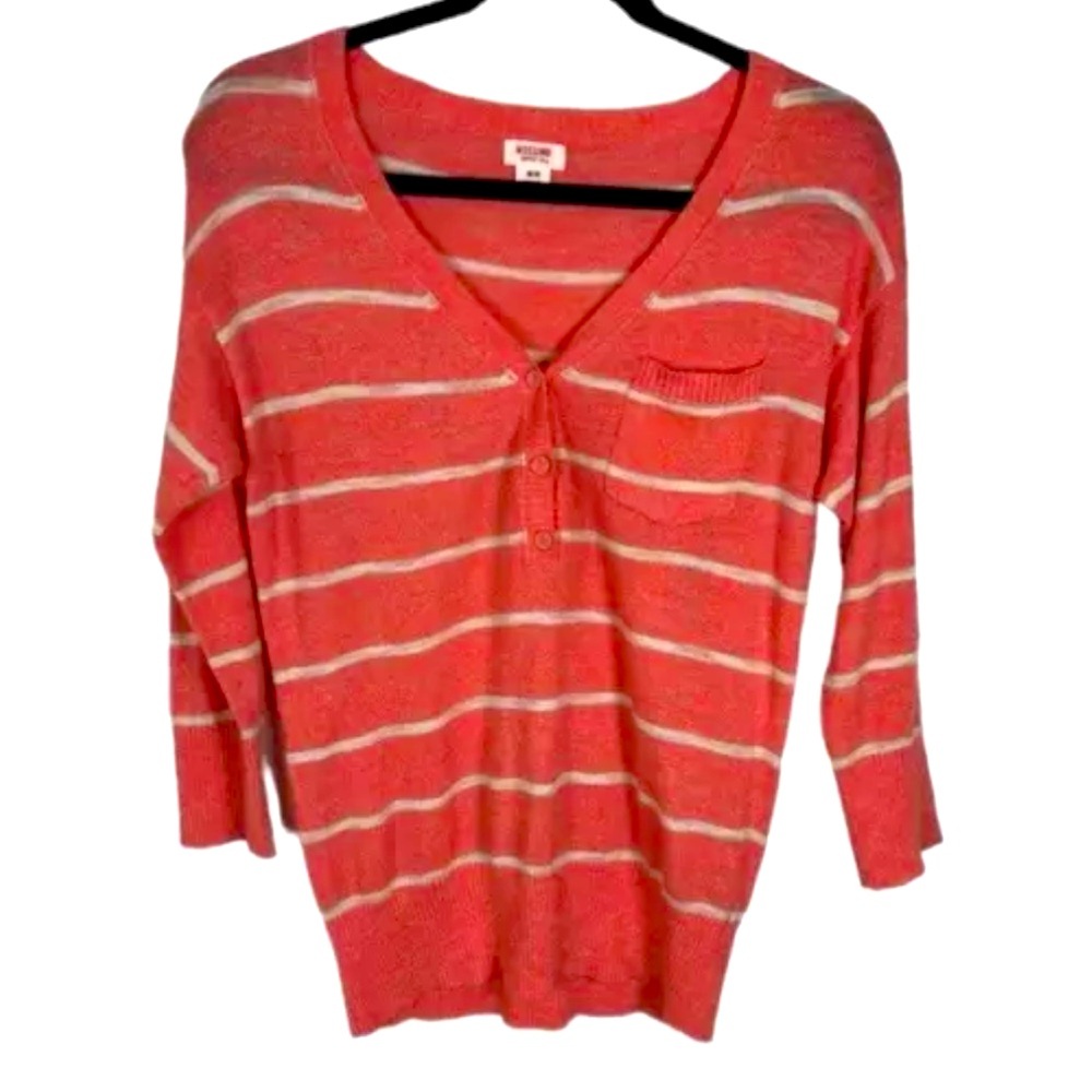 Mossimo Sweater Womens Medium Y2K Striped Lightweight Pullover 3/4 Sleeve Coral